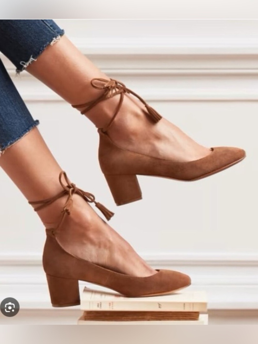 Sezane Valentina Babies Suede Pumps Block Heel Shoe in Tan Size 36 | US 5